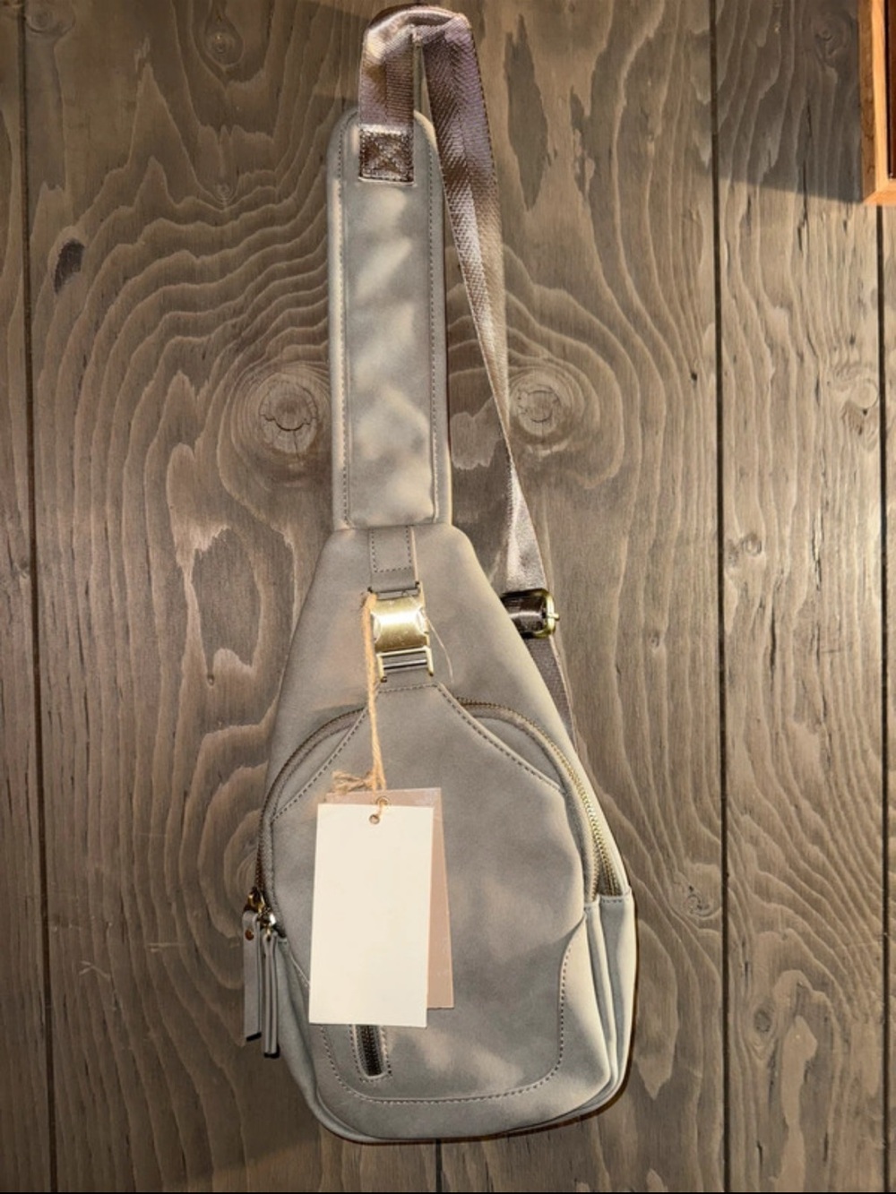 Antik Kraft Light Gray Sling Crossbody Bag with Gold Hardware